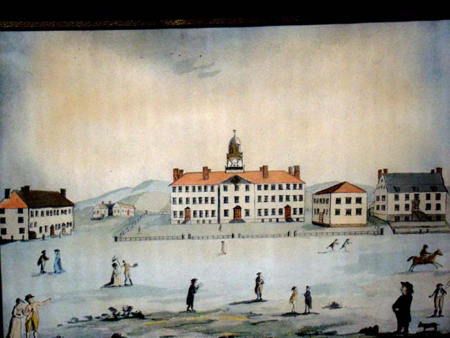 A fabulous reproduction of the pen, ink and watercolor painting of Dartmouth University done by George Ticknor, aged 11, in July 1803.